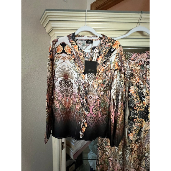 NWT Women's LOLA Multicolor & Black Paisley Print Pants Set, Size M - Picture 2 of 13